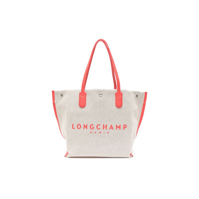 Longchamp Le Roseau Логотип Печать Хлопок и Холст Сумка-тоут Женская тоут Светло-бежевый Кораллово-красный 10090HSG218