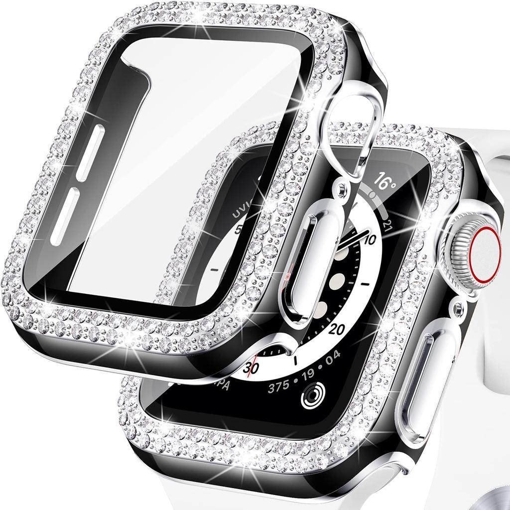 Стекло+Чехол Для Apple Watch корпус 40мм 44мм 45мм 41мм Аксессуары iWatch Алмаз+Защитное стекло Apple watch серия 3 5 6 SE 7 8