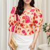 ZANZEA Women Casual Square Neck Summer 3/4 Sleeve Floral Blouse