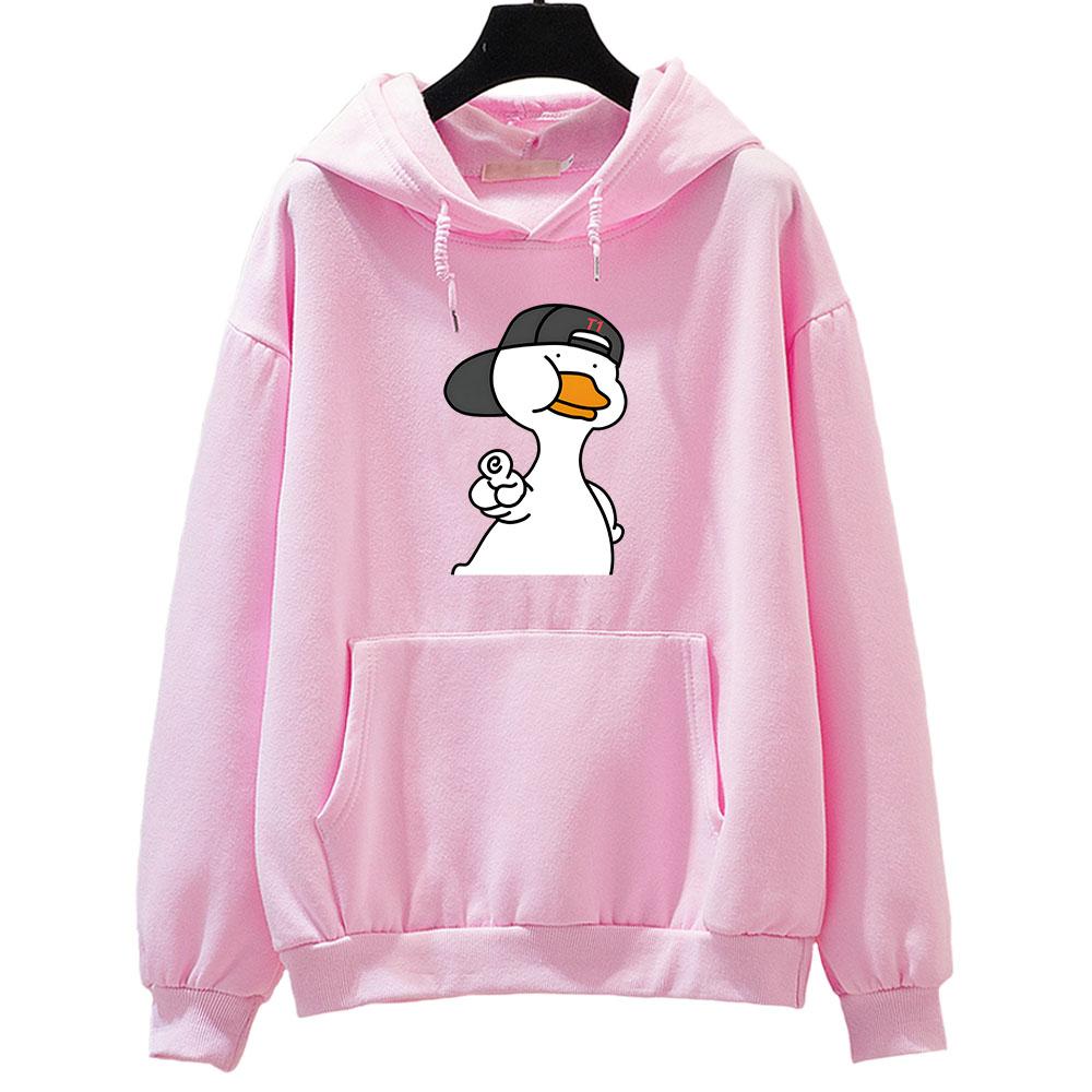 Наклейка «Утка, это круто», толстовка большого размера для женщин, каваи/милый свитшот с длинными рукавами, мультяшная эстетичная толстовка в стиле Харадзюку с круглым вырезом