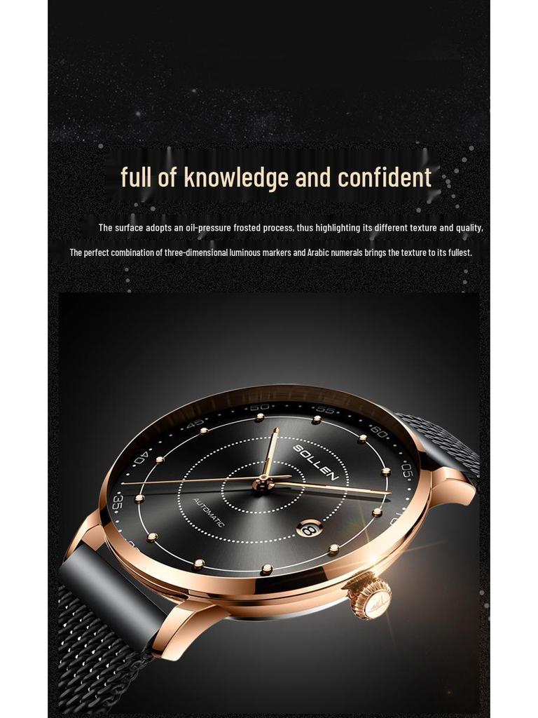 Solon Ультратонкие Автоматические Мужские Водонепроницаемые Часы с Кожаным Ремешком - Простые и Стильные.