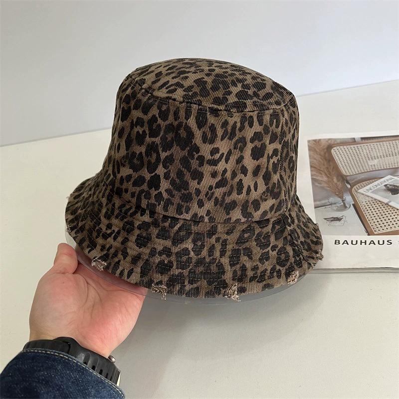 Retro Hole Design Leopard Print Bucket Hats For Women Spring And Summer Travel Sunscreen Versatile Casual Simple Basin Cap