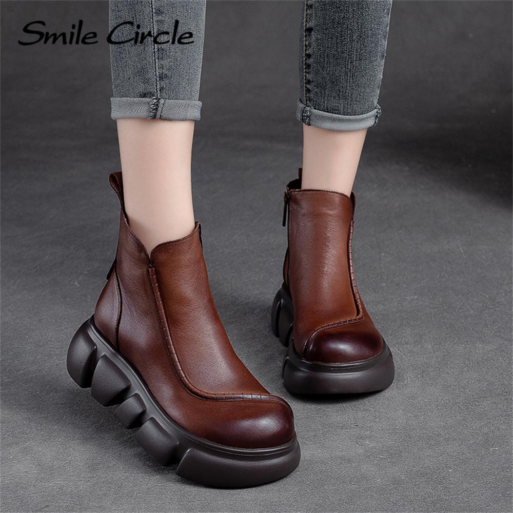 Женские ботинки из натуральной кожи, ботильоны на платформе с боковой молнией, повседневные модные ботинки на толстой подошве