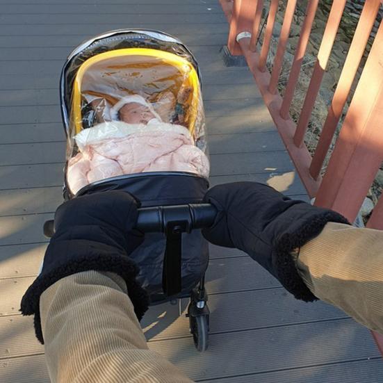 Зимние перчатки для коляски Водонепроницаемые Теплые муфты для рук Защита от холода и ветра Универсальные варежки с плюшевой подкладкой для малыша и родителей Прогулки Поездки за покупками