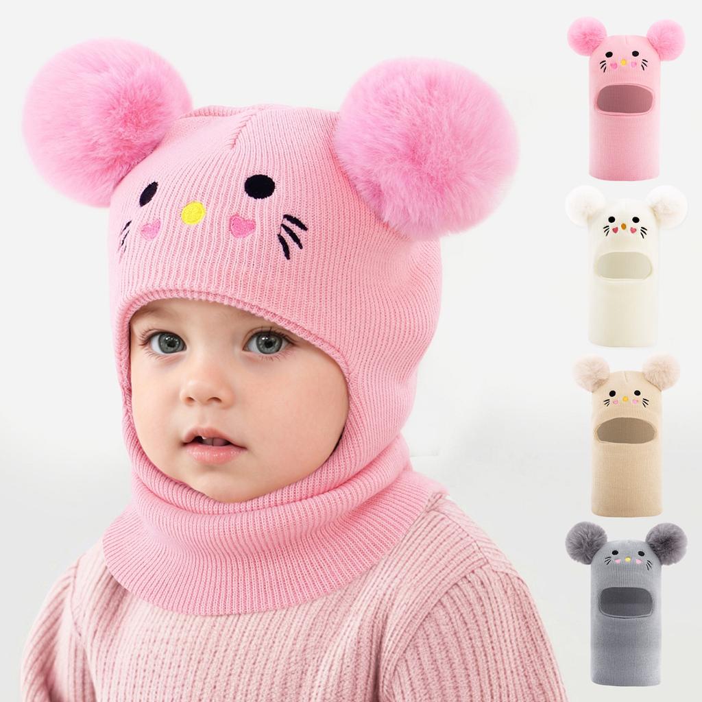 Children's Embroidered Cartoon Cat Hat Knitted Warm Baby Hat Autumn Winter Infant Boys and Girls Baby Yarn Hat