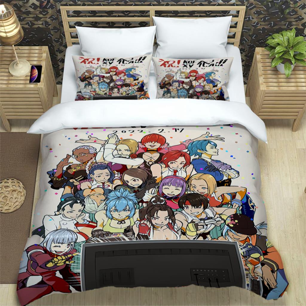 KOF Аниме Арт Принт 3- Piece Комплект Постельного Белья Для Мальчиков Взрослых Модный Пододеяльник Наволочки Мягкий Удобный