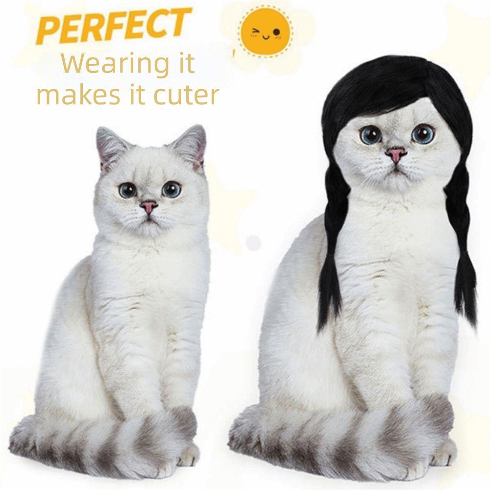 Funny Double Ponytail Pet Hairpiece Black Cosplay Wig Easy to Wear Animal Wig Festival Cosplay