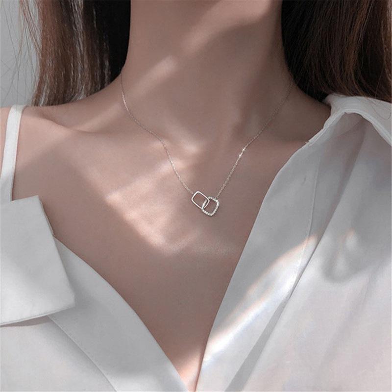 Necklace Geometric Interlocking Square Shiny Clavicle Chain Women