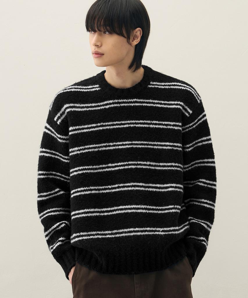 DRAW FIT Wool Hairy Stripe Pullover Knit [Black]