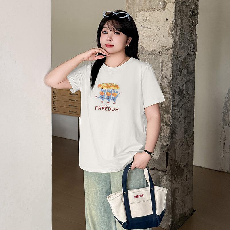 Large size women's clothing fun pattern printing crew neck short-sleeved T-shirt summer new loose top 232138