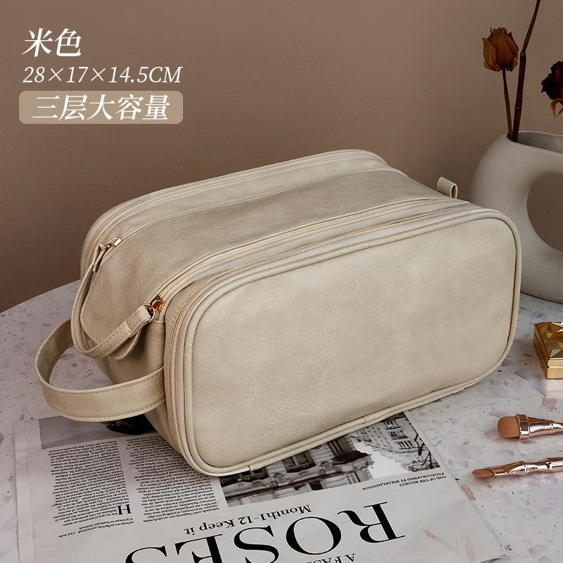 Новая трехслойная косметичка из полиуретана с двойной молнией, переносная сумка для хранения, дорожная косметичка, туалетная сумка, сумка для хранения