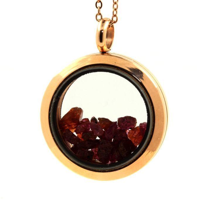 Stones and Minerals. Raw Ruby Necklace. 30 Mm Medallion Model. Color Rose Gold.