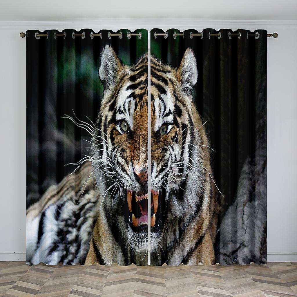 Leopard Tiger Wolf Lion 3D Digital Printing Curtains For Kids Bedroom Living Room 2 Panels Luxury Thin Window