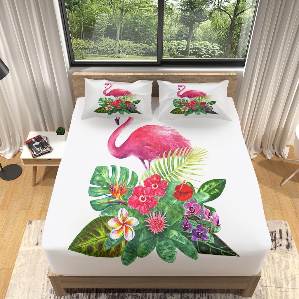 Простыни на резинке с цветочным фламинго, микрофибра с глубоким карманом 30 см, постельное белье мягкое дышащее устойчивое к выцветанию для детей и подростков