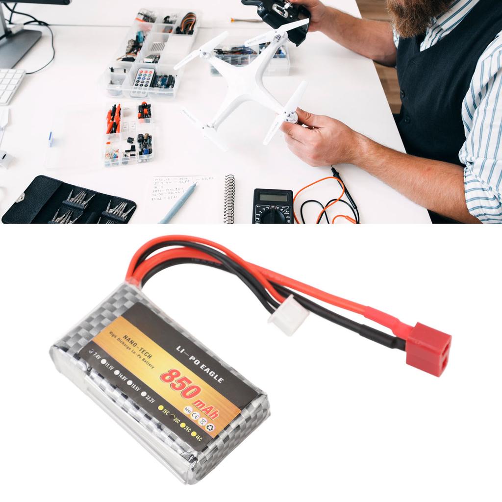 Аккумулятор LiPo 7,4 В 2S 25C 850 мАч Аккумулятор для радиоуправляемого грузовика Литиевый аккумулятор с T-разъемом для XLH Q903 Q901 Q902 1/16 2845 Бесколлекторный RC гоночный грузовик