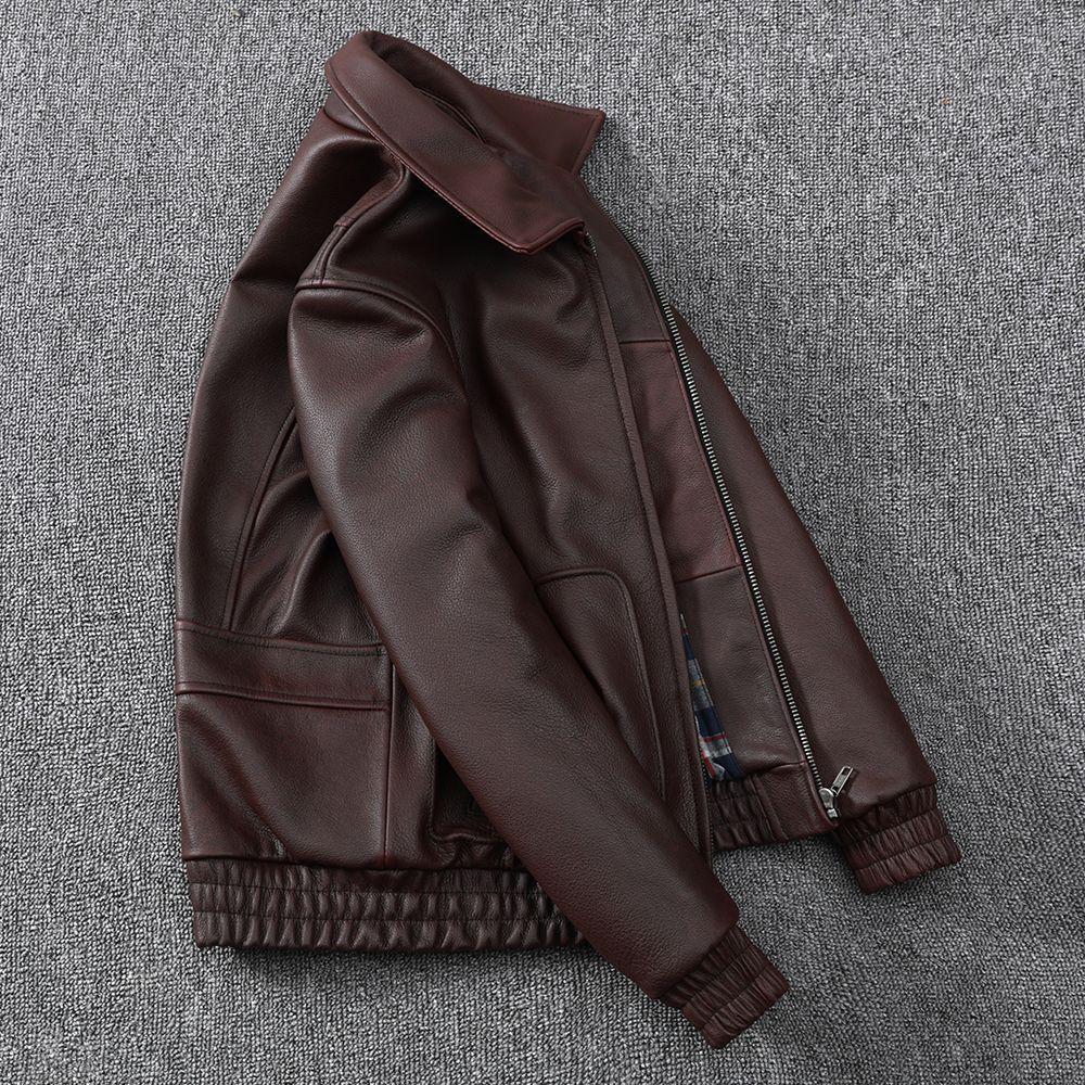 European and American World War II Air Force Pilot Uniform Leather Jacket Men's First Layer Thick Cowhide Autumn and Winter Short Jacket