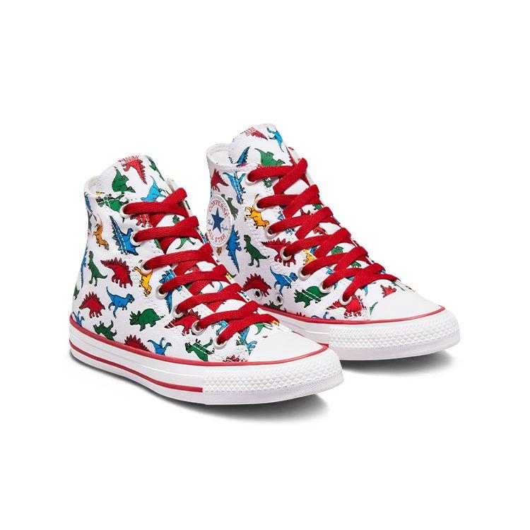 Converse All Star Dinosaur Print Durable High Top Canvas Shoes Kids Sneakers White A01668C