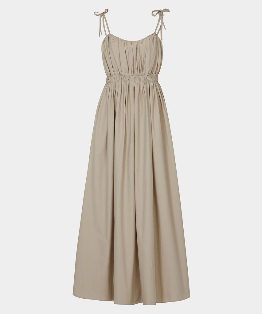 Kissing Shirring Back-Point Long Dress (Beige)