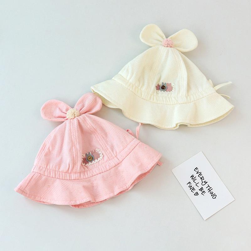 Милая детская шляпа-ведро с бантиками, летняя хлопковая шляпа-рыбак для малышей и малышей, однотонная, регулируемая на шнурке, шапочка для купания для девочек