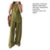 Women's Irregular Hem 2 Piece Outfit Sleeveless Crew Neck Top Wide Leg Pants Lounge Set Summer Casual Tracksuit