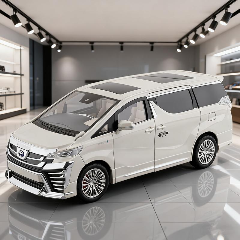 1/18 Toyota Vellfire MPV Automatic Door Alloy Car Model Sound and Light Pull Back Children's Toy Collectibles Birthday Gift