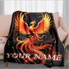 1PC Custom Name Eternal Phoenix Rise flannel blanket versatile,all-season throw suitable for the living room,bedroom,camping,travel,and gift