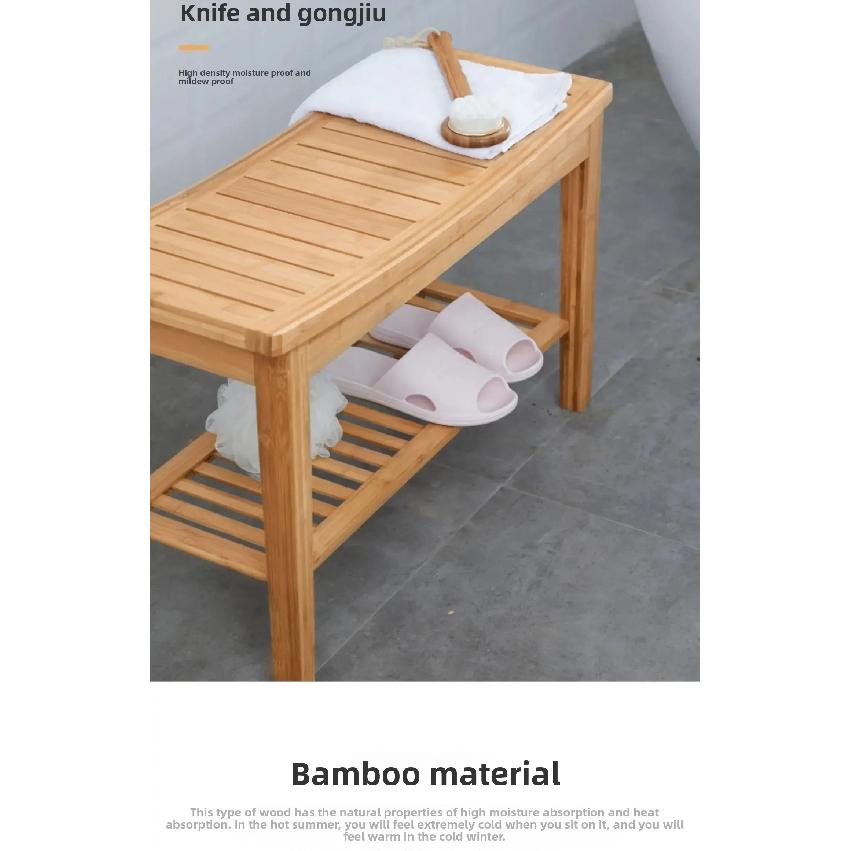 Bamboo Shower Bench Anti Slip Thickening Shower Stool with Storage Shelf Spa Bath Seat for Bathroom Organizer Hallway Bench