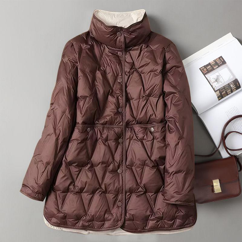 Autumn and Winter Lightweight Down Jacket Women's Mid-length Large Size Double-sided Thin Jacket