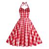 1950S Women Pink Plaid Sleeveless Dress Lace-up Bowknot Halter Hidden Zipper Skater Hem