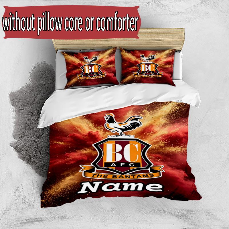 3pcs Duvet Cover Set (1*Duvet Cover + 2*Pillowcase, Without Core), Custom Name Bradford City AFC Pattern Bedding Set, Home Bedroom Decor Gift