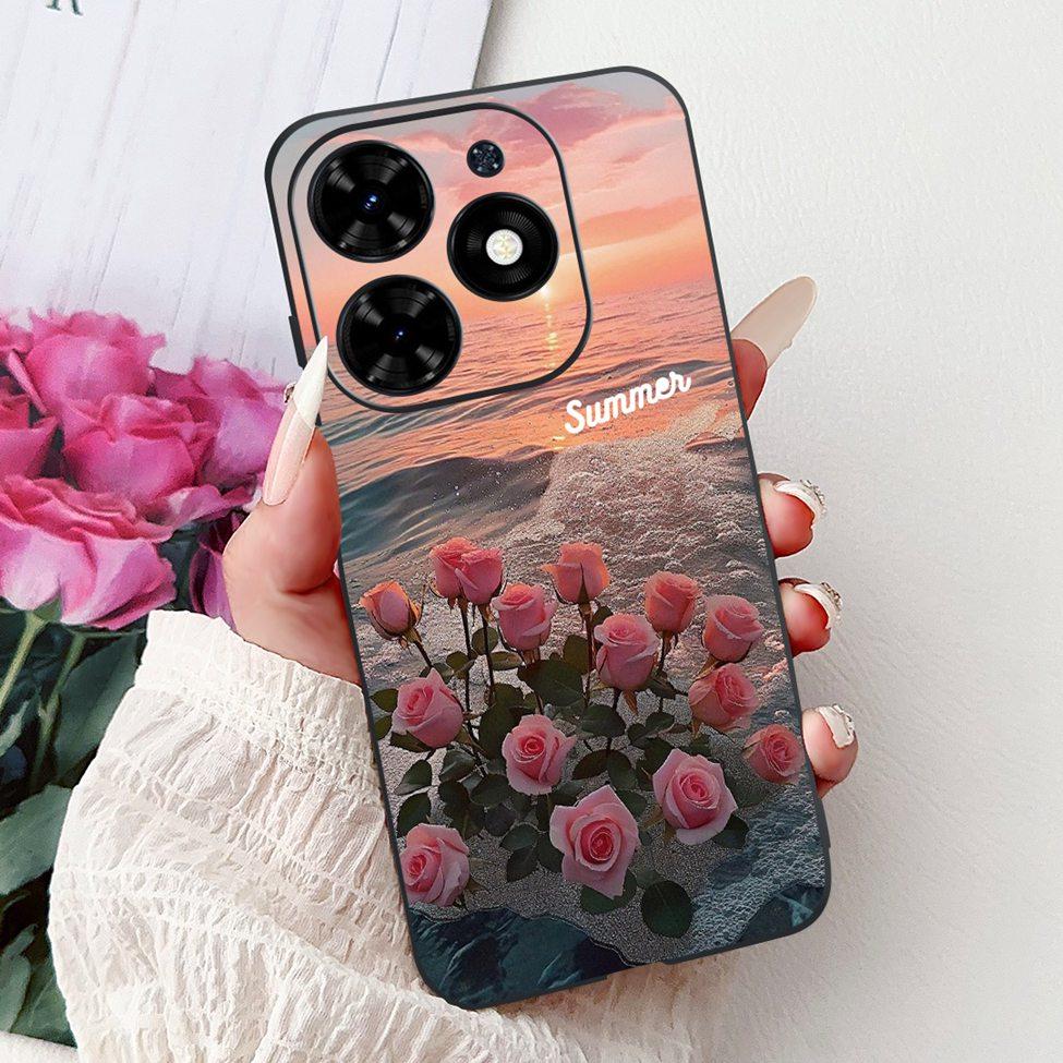 Для Tecno Spark Go 2024 BG6 Задняя крышка Для Tecno Spark Go 2024 Чехол Модный Роскошный Цветы Милый Мультяшный Кот Ударопрочный Силиконовый
