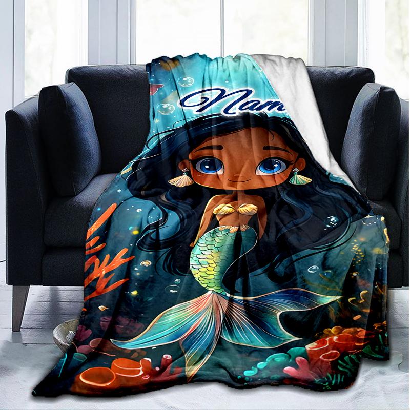 1PC Custom Name Mermaid Fantasy Underwater World outdooor Flannel blankets Throw Blanket All-Season Throw Gift Bedspread for Couch, Bed, Camping Holid