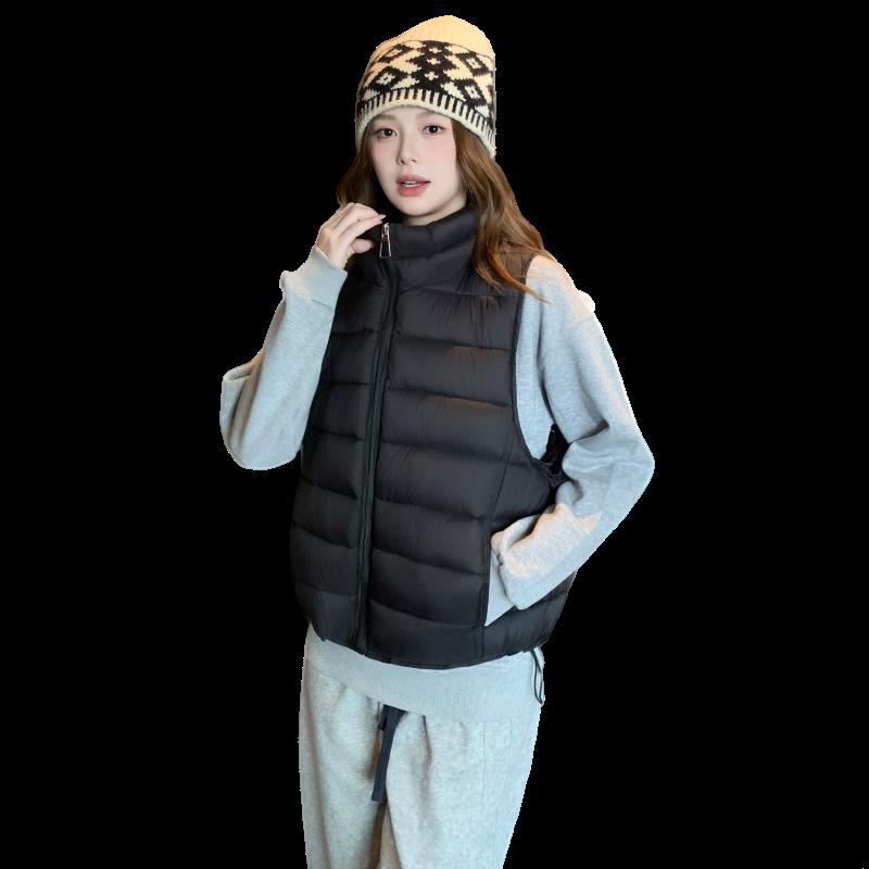 Ribs down cotton vest women's stand-up collar short autumn and winter top warm vest jacket