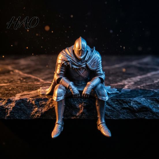 Sitting Armor Statue 3D Printed Resting Knight Figurine, Edge Dark Fantasy Collectible Gaming Room Accessory Statue, Medieval Armored Warrior