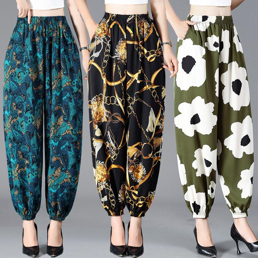 Летние брюки для пожилых и средних лет, тонкие быстросохнущие брюки-фонарики для мам, летние брюки для женщин