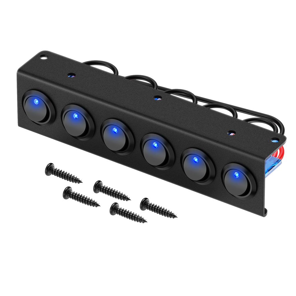 6 Gang 12V 20A Toggle Rocker Switch Panel LED Breaker Fits for Auto Automotive Light Car Marine Boat Yacht Truck RV Switches Seat 3