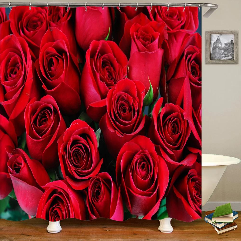 Тюльпан Роза Свежие цветы Шторы для душа Водонепроницаемая полиэфирная ткань 3D Печатный экран для ванной комнаты Украшение дома Занавеска для душа