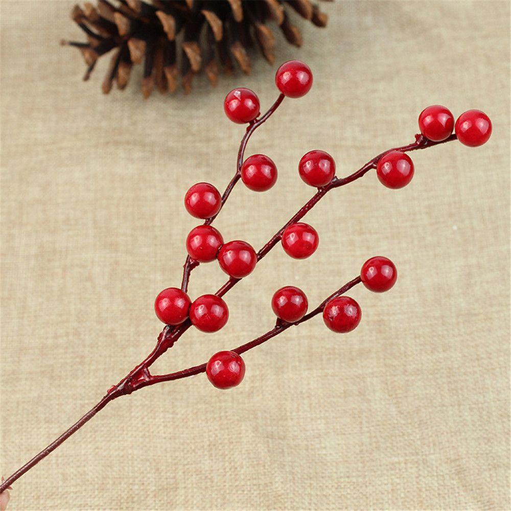 Decor Home Christmas Tree Decoration Artificial Pine Cone Bubble Red Berry Bouquet Flower Branch
