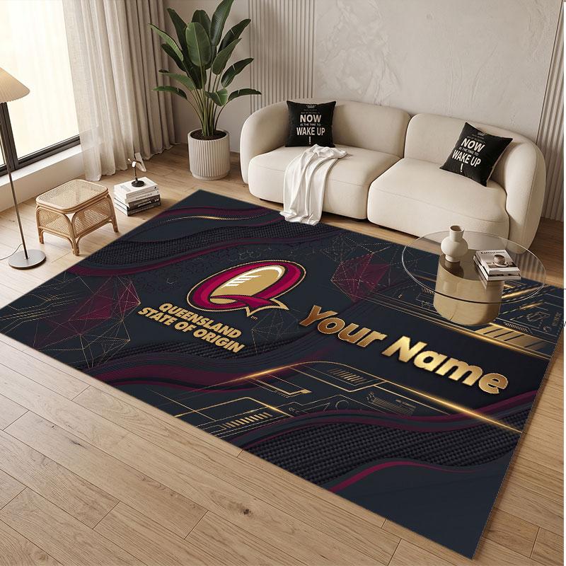 Custom Rug Queensland Maroons Pattern Print Name Text Soft Non‑Slip Floor Carpet for Home Indoor Decoration