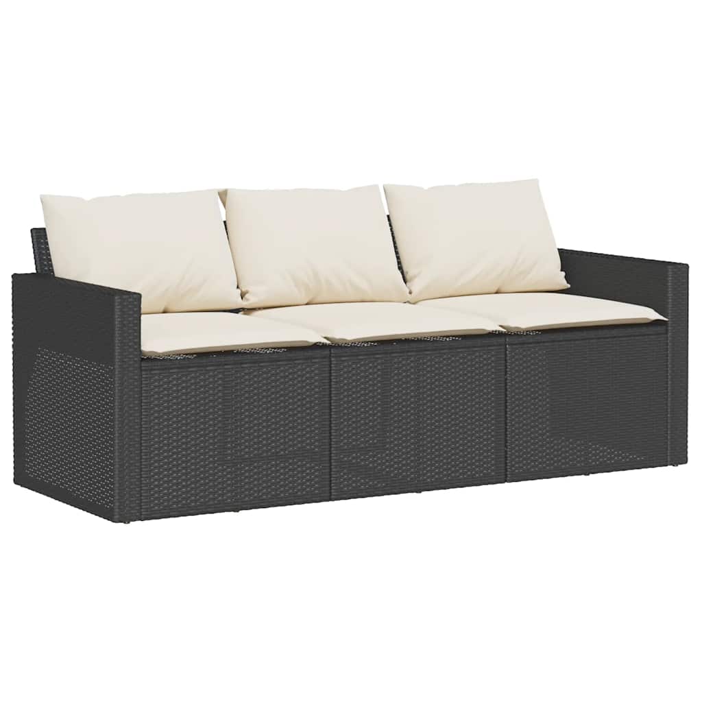 2 Piece Outdoor Dining Set with Cushions Black Poly Rattan