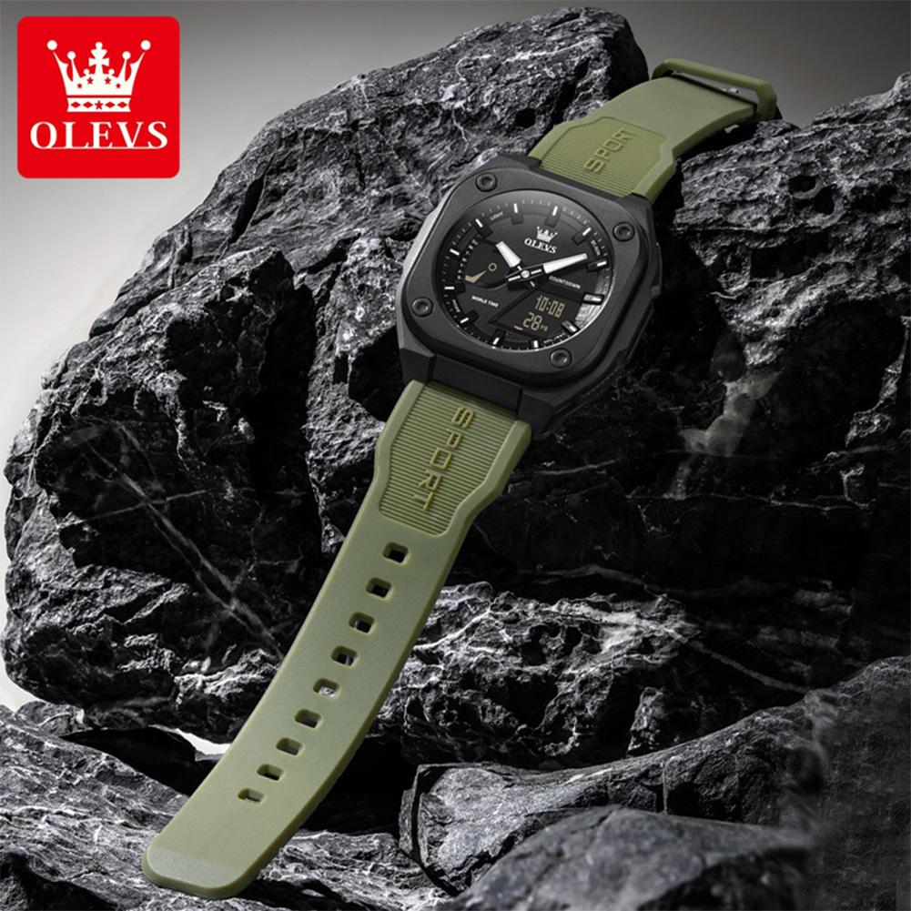 OLEVS Brand Original Sports Men's Electronic Watch Soft Silicone Case World Time Quartz Watches Fashion Casual Outdoor Man Watch