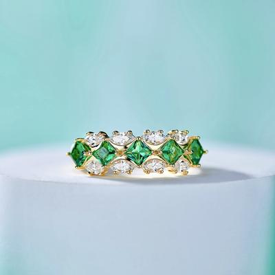 Huitan Luxury Princess Green Cubic Zirconia Rings для женщин, золотые цветные темпераментные женские кольца, свадебные модные украшения