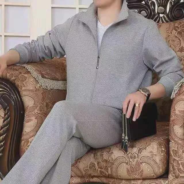 Мужской утепленный повседневный спортивный костюм для людей среднего и пожилого возраста - плюс бархат, из двух частей, большой размер, весна и осень