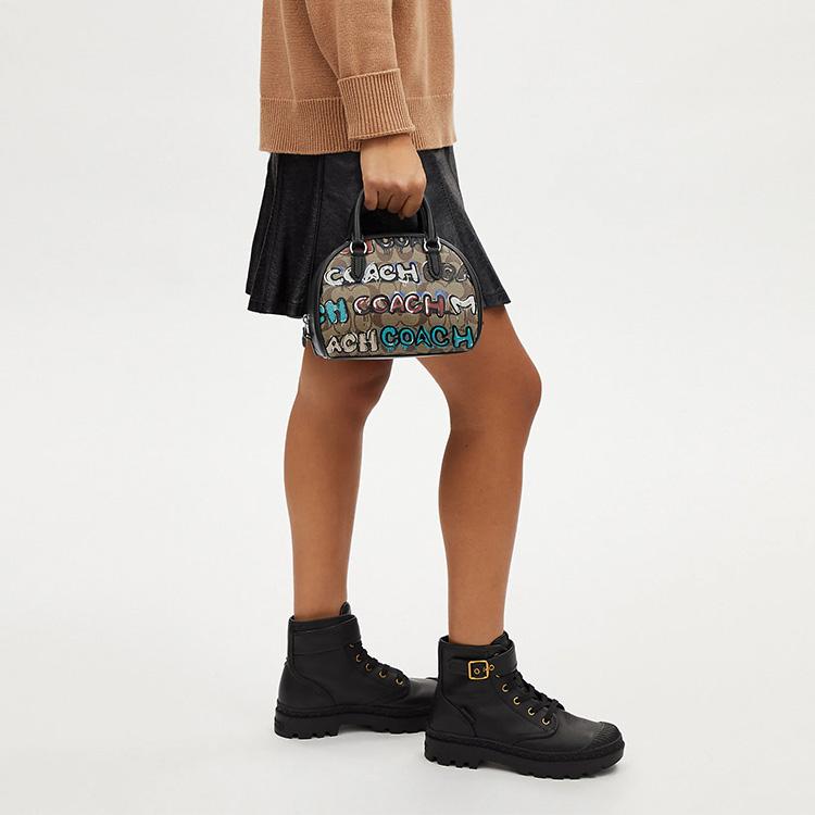 Coach X Mint + Serf Sydney Collaboration 20 Letter Graffiti Classic Monogram Zipper Canvas And Leather Shell Bag Women handbags Khaki CM095-SVOT8