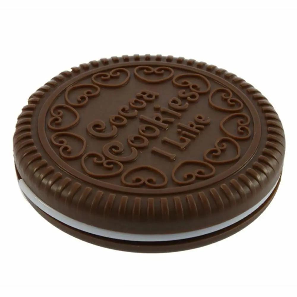 1pc Simple Ins Cute Oreo Chocolate Biscuit Mirror Outdoor Portable Mirror Mini Folding Makeup Mirror Pocket Mirror