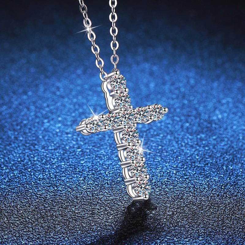 Moissanite Cross Necklace Pendant Women Men Fashion Jewelry