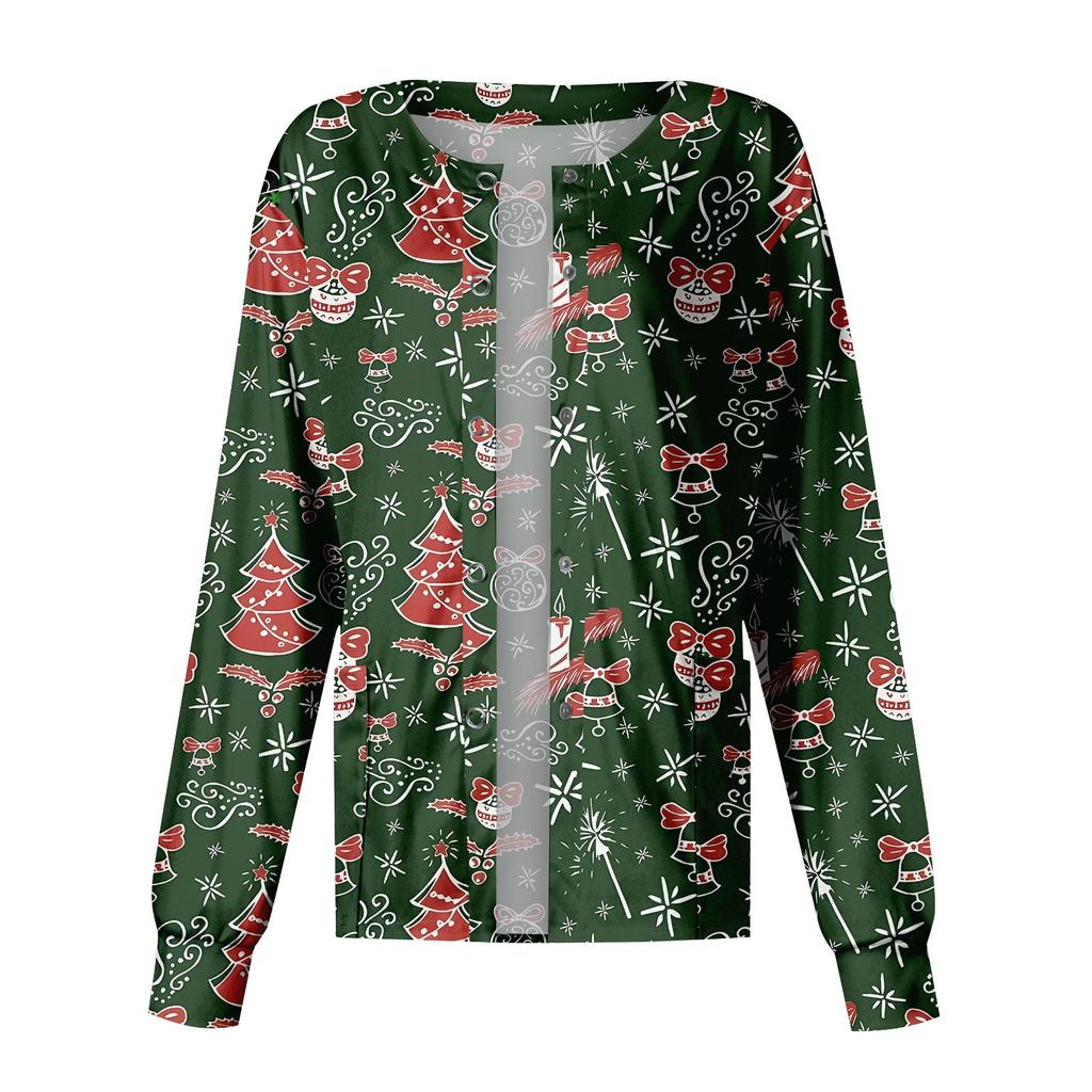 Женская повседневная модная однобортная куртка с длинным рукавом и стоячими лацканами с рождественским принтом, защитная рабочая куртка
