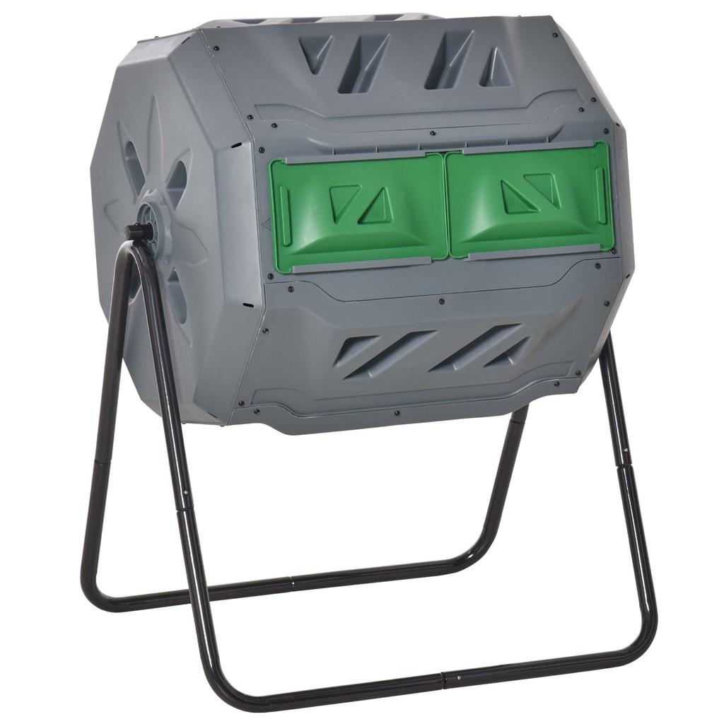 160L 360 degrees Rotating Dual Chamber Composter - Grey