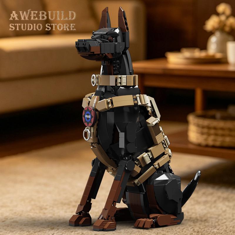 1376Pcs City Police Dog Building Blocks Cool Pet Assembling Model Creative Doberman Pinscher Bricks Animal Toys Adult Gifts DIY