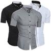 Summer Men's Stand Up Collar Solid Color Short Sleeve Shirt Casual Men Top Fashion Single Breasted Men's Shirts
